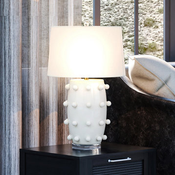Transitional Table Lamp 15''W x 15''D x 28''H, White Glazed Finish