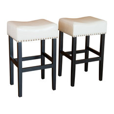 GDF Studio Chantal Backless Leather Stools, Set of 2, Ivory, Counter Height: 26"