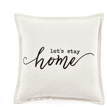 Let'S Stay Home Script Decorative Pillow Cover White Single 20x20