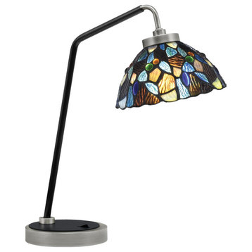1-Light Desk Lamp, Graphite/Matte Black Finish, 7" Blue Mosaic Art Glass