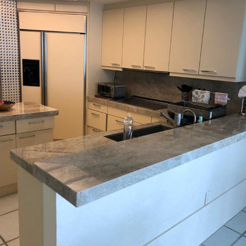 Contemporary Kitchen Warm Taj Mahal aka Perla Venata Quartzite Countertops