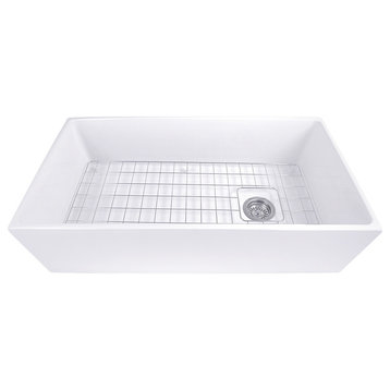 Nantucket Sinks 36" Farmhouse Fireclay Sink with Offset Drain and Grid