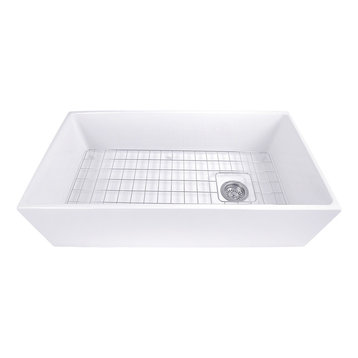 Nantucket Sinks 36" Farmhouse Fireclay Sink with Offset Drain and Grid