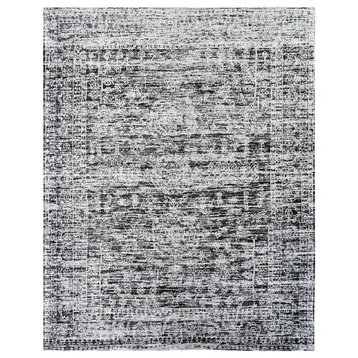 JARDIN Hazy Charcoal Hand Made Cotton Chenille Area Rug, Silver, 2'x3'
