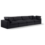Meridian Furniture - Comfy Upholstered Modular Sofa, Black, 4-Piece: 2 Armless Chair, 2 Corner Chair, Linen Textured Fabric - Give your space a whole new look with this black Comfy linen textured fabric sofa. This handsome sofa fits nicely with other items in the Comfy collection and is a versatile seating option designed for adaptability, comfort and style. Wrapped in rich black durable linen textured fabric upholstery, this sofa offers a plush embrace of overstuffed down feather cushions, carefully crafted to deliver the highest level of comfort. The perfect seat for creating an oasis for relaxation, this sofa has thick foam surrounding its frame for added support and coziness.