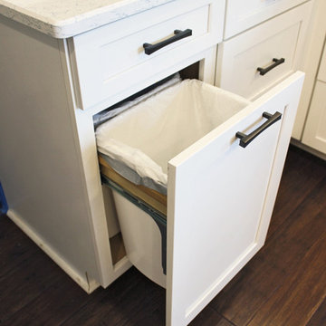 Waypoint Painted Linen Cabinets with Zodiaq Blue Carrara Quartz Countertop