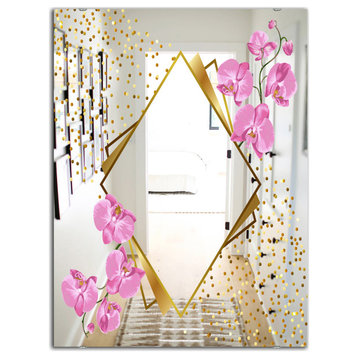 Designart Efflorescent Gold Pink 3 Glam Wall Mirror, 24x32