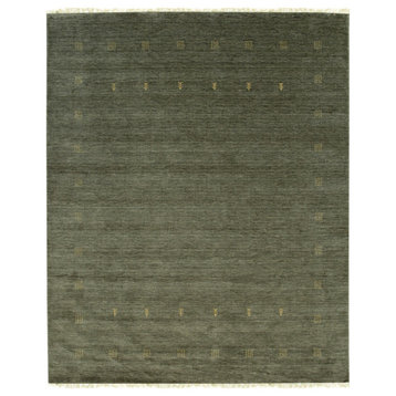 Hand-Knotted Wool Green Contemporary Transitional Rug, 10'x14'