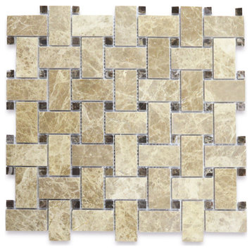 Emperador Light Brown Marble Basket weave Mosaic Tile Polished, 1 sheet