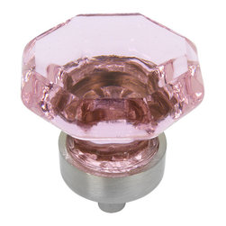 Cosmas - Cosmas Satin Nickel and Pink Glass Cabinet Knob - Cabinet And Drawer Knobs