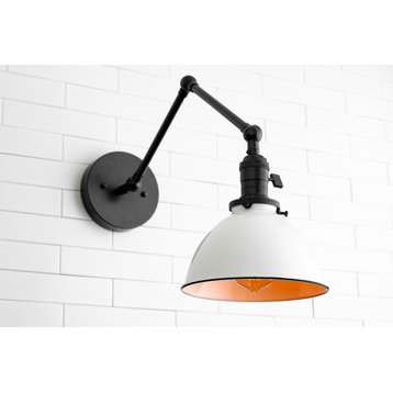 Articulating Industrial Wall Sconce Light, White Metal Shade