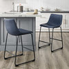24" Faux Leather Counter Stool, Set of 2,  Navy Blue