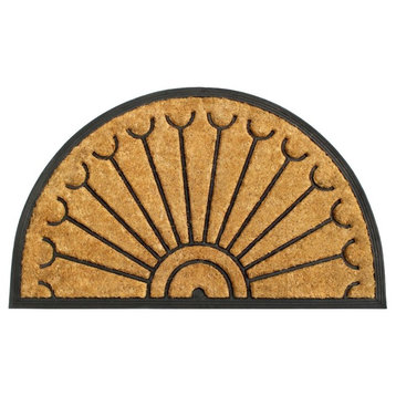 Natural Black Moulded Rubber Coir Half-round Doormat, 18"x30"