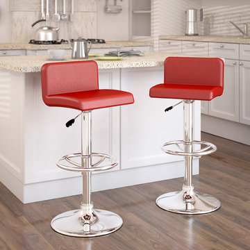 Low Back Adjustable Bar Stool, Red Leatherette, Set of 2