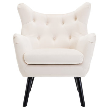 Mid Century Tufted Wingback Chair, White