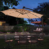 Costway 10' Hanging Solar LED Umbrella Patio Sun Shade Offset Market W/Base