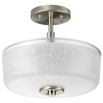 Brushed Satin Nickel Semi Flush Mount Light With Textured Glass