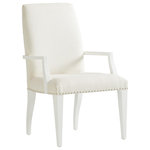 Lexington - Darien Upholstered Arm Chair - The clean transitional design of the Darien arm chair is accented by spaced nailhead trim in polished nickel. The standard fabric is 221811 Sebring, a tightly woven chenille contruction, performance fabric, in an artic white coloration. Personalization is available as item 415-881, wherein you may select custom fabrics, leather, or a combination, and you may choose a different finish for the decorative nailhead trim.