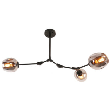 Oaks Aura Modern 3-Light Adjustable Sputnik Chandelier, Smoky Gray