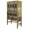 Chinese Distressed Light Green Lacquer Storage Open Panel Doors Cabinet