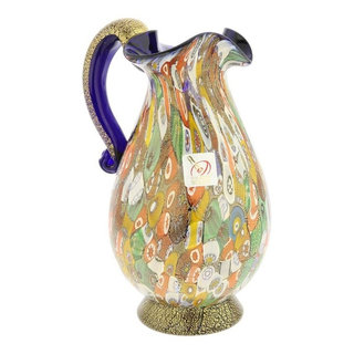 Water Pitcher w 24K Gold Design - World Art Glass - Murano Glass