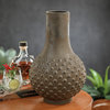 Vigan Long Neck Earthenware Vase, Stained Metallic