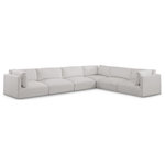 Meridian Furniture - Ease Fabric Upholstered L-Shaped Modular Sectional, Cream, 6 Piece: 3 Corner, 3 Armless - Ease into comfort when you bring home this Ease fabric modular sofa. Designed with an uber casual vibe in mind, this plump sofa sits low to the floor, making it a simplistically perfect addition to a living room, den, game room, teen's room, or dorm room. This fun sofa is part of a modular collection, so you can add it with other items in the Ease collection for a custom arrangement.