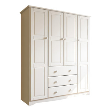 Family 100-pecent Solid Wood Wardrobe (All Shelves Sold Separately), White