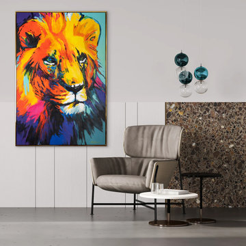 Handmade acrylic painting in a frame "Lion's Grace"