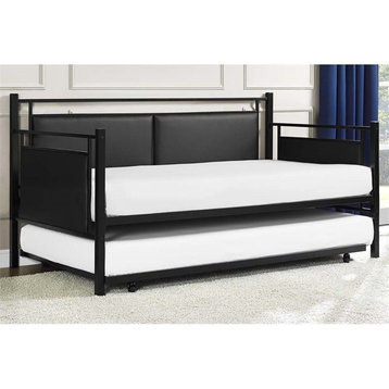 DHP Astoria Upholstered Twin Metal Daybed and Trundle in Black