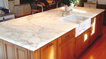 Traditional Marble Island Kitchen with Custom Marble Farmhouse Sink
