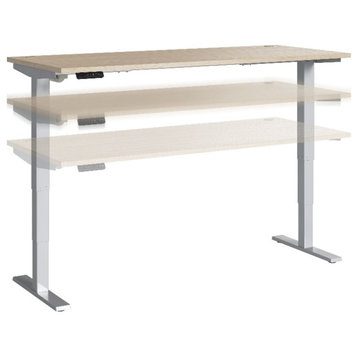 Bowery Hill 71" Engineered Wood Adjustable Standing Desk in Natural Elm/Silver