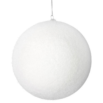 Vickerman Flocked Ball Ornament, White, 10"