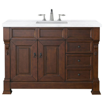 Brookfield 48" Single Vanity, Warm Cherry w/ 3 CM Arctic Fall Solid Surface Top