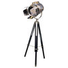 Old Hollywood Studio Directors Lamp, Chrome with Black Tripod Stand