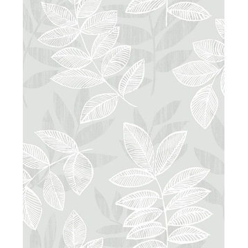 A-Street Prints by Brewster 2793-87321 Chimera Silver Flocked Leaf Wallpaper