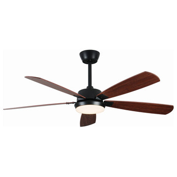 42" LED Ceiling Fan With Lamp and 5 Plywood Blades, Black, 31.9x13.0", Pendant
