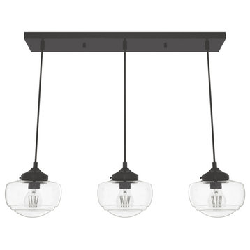Hunter Saddle Creek Clear Seeded Glass 3-Light Linear Pendant Cluster in Noble