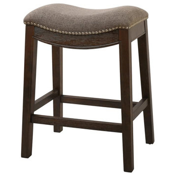 New Ridge Home Goods 25" Saddle Style Wood Counter Height Stool in Cobble Gray