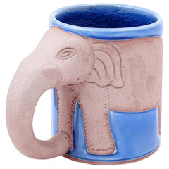 Glazed Celadon Ceramic 10 oz Mug with Brown Accents - Light Blue Elephant  Herd