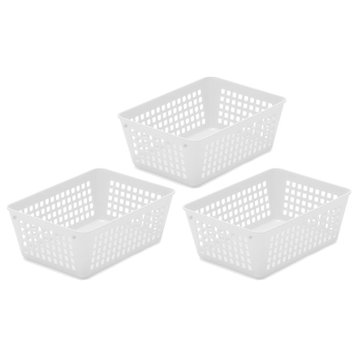 Plastic Storage Baskets for Office, Set of 3, White