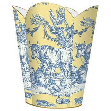 Yellow and Blue Farm Toile Wastepaper Basket