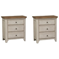 Liberty Farmhouse Reimagined 3 Drawer Night Stand, Antique White, Set of 2