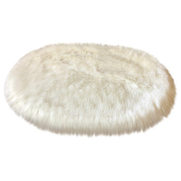 Super Soft Faux Sheepskin Silky Shag Rug, Oval, White, 2'x3'