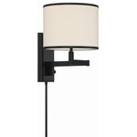 Crystorama - Crystorama MAD-B4101-MK 1 Light Wall Mount in Matte Black with Silk - The functional and fashionable Madison task light is versatile enough to fit into any interior. Stylish, modern and minimal, the fixture features a white fabric shade and square beveled backplate, powered by a dimmable switch to adjust brightness and can be hardwired or plugged into your outlet. Designed to direct light where you need it most, this fixture is both sleek and contemporary, allowing its design to be incorporated easily into any home decor.