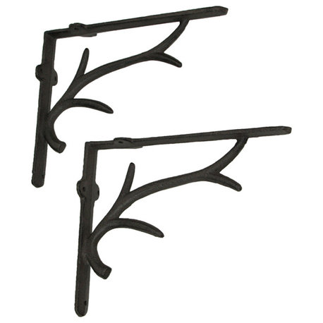 Brown Cast Iron Deer Antler Wall Shelf Brackets Set of 2