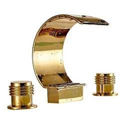 Waterfall Deck Mount Gold Bathroom Bathtub Dual Handl Faucet Mixer Tap - Bathroom Sink Faucets
