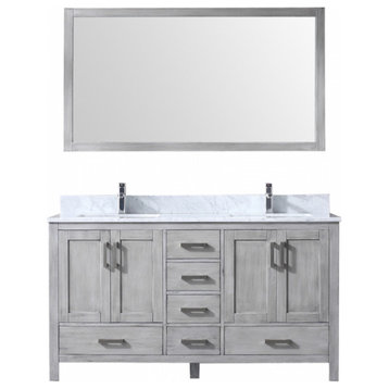 60 Inch Modern Distressed Gray Double Sink Bathroom Vanity, No Top, No Sinks
