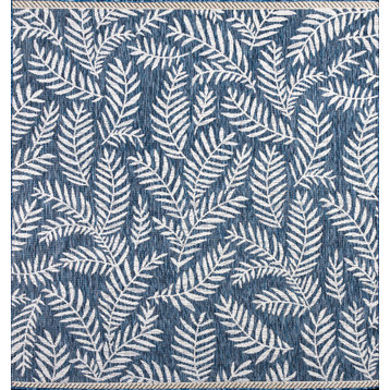 Nevis Palm Frond Indoor/Outdoor, Navy/Ivory, 5'3" Square