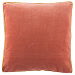 Jaipur Living - Jaipur Living Bryn Solid Throw Pillow, Pink, Down Fill - The Emerson pillow collection features an assortment of clean-lined, coordinating accents crafted of luxe cotton velvet. The Bryn pillow lends simple sophistication to modern spaces with a solid, deep coral color, embellished with a gold banded edge.